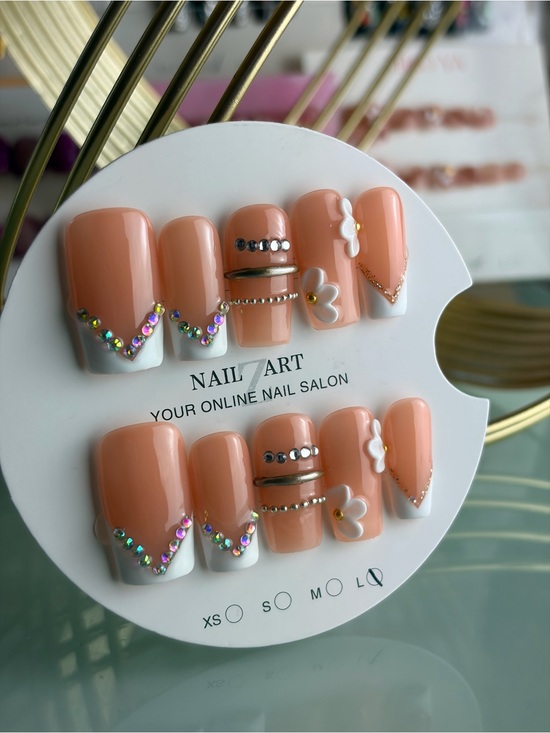 Other - Nude & White Rhinestone Press-On Nail Set - large